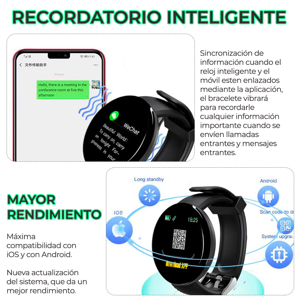 D18 Reloj Inteligente Redondo Smartwatch Mujer Impermeable Deporte Tracker  * 3CKINGDOM *