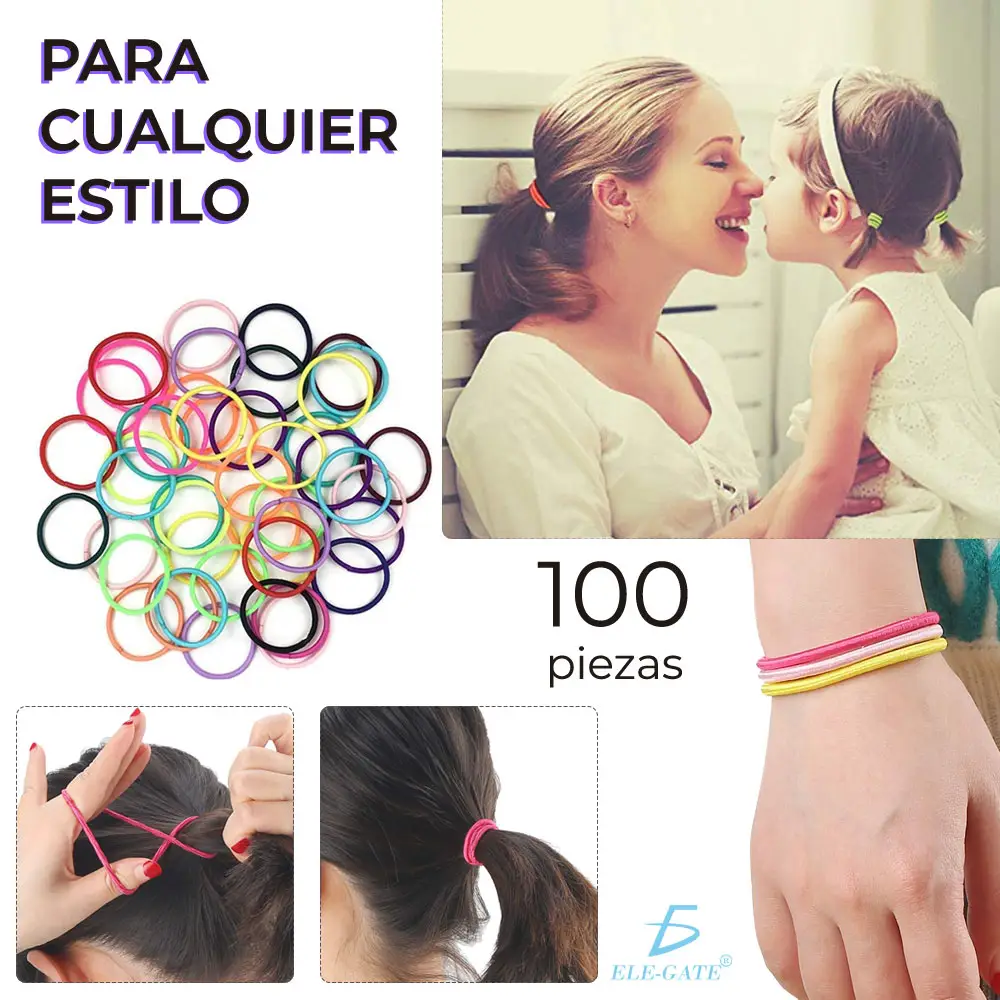 Bandas Elásticas Para El Pelo Paquete De 100 Unidades Colores