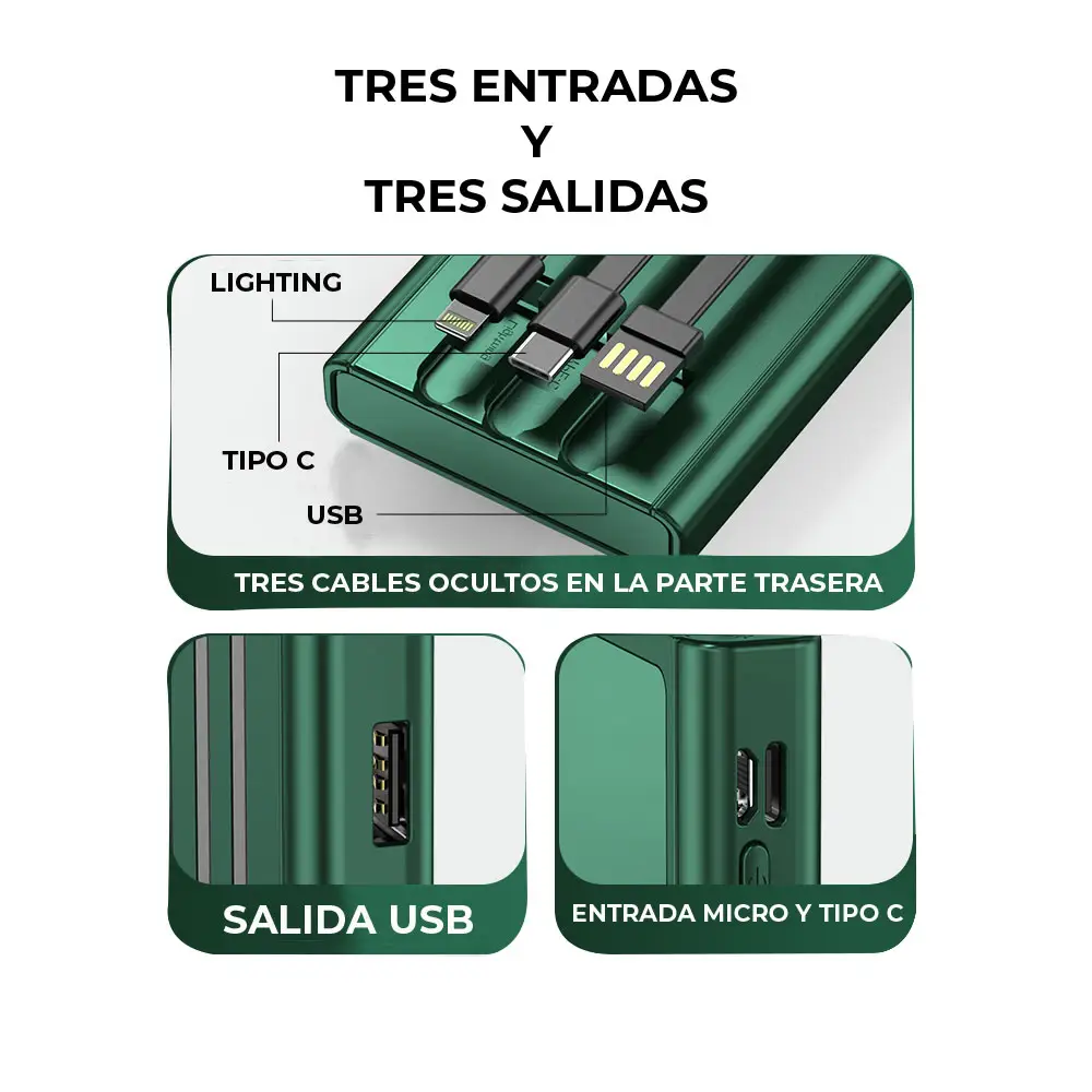 Power Bank Pila Bateria Portatil 10000mah 3 Entradas