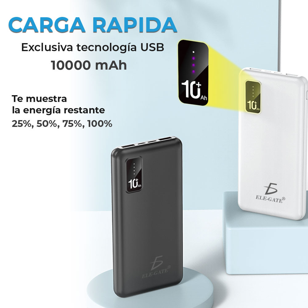 Bateria Externa De Respaldo Para Cargar Telefonos Celulares, 10,000mAh,  Blanco 