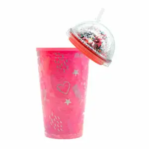 Vaso Con Popote Y Tapa De Cúpula Con Imagen de Amor
