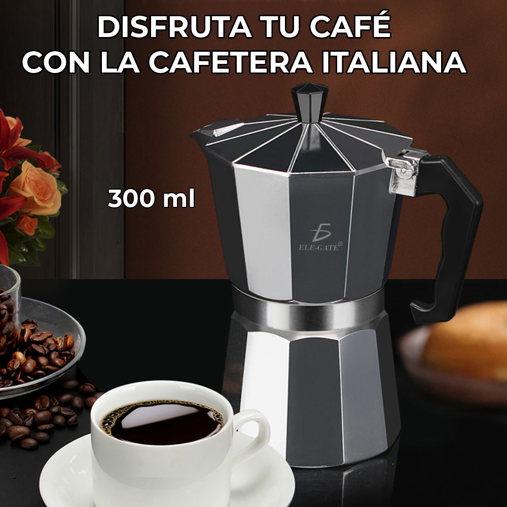 Cafetera Italiana Manual Plateada 300ml Resistente - ELE-GATE