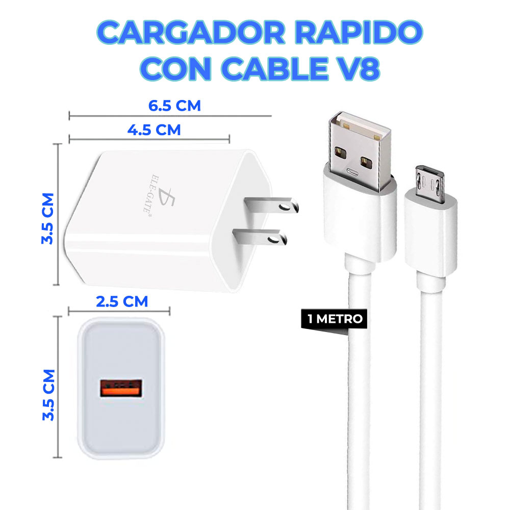 Cargador Celular Rapido 5V 1A Con Cable de Micro USB V8 - ELE-GATE