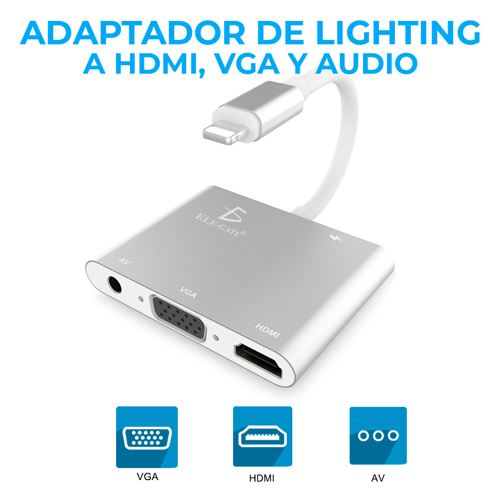 Lightning Adaptador Hub A 4k Hdmi/vga Para iPad iPhone - ELE-GATE