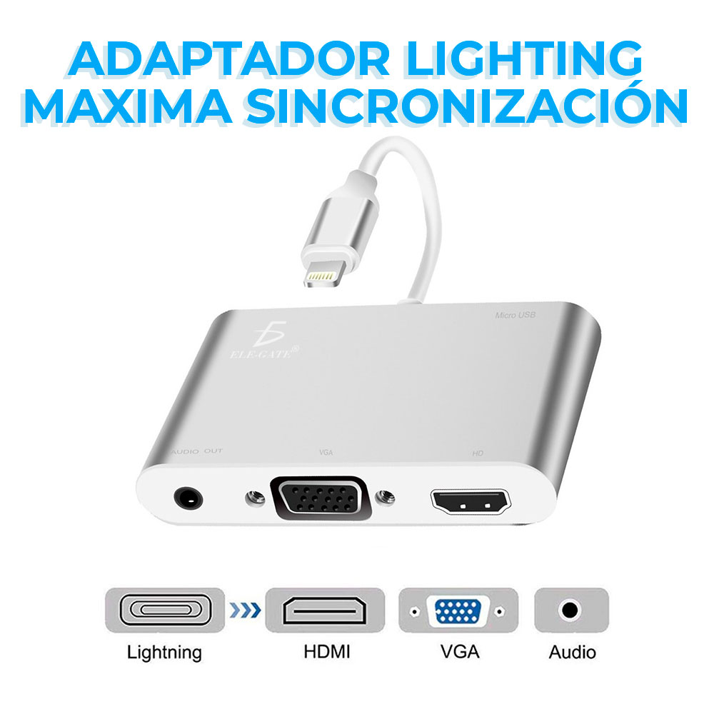Lightning Adaptador Hub A 4k Hdmi/vga Para iPad iPhone - ELE-GATE