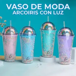 Vaso Fiesta Luz Led Arcoiris Termico Acrílico 500ml