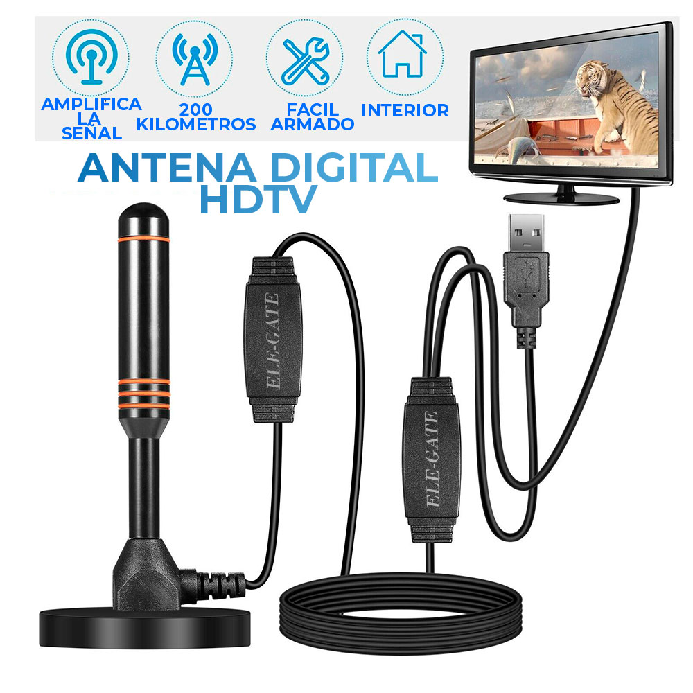 480km Alta Definición Antena HDTV Digital con Amplificador Smart de Señal y Cable Coaxial de 10m para Canales de TV Gratis 1080P 4K DTMB VHF UHF 36DBI Antena TV Interior Exterior Digital 