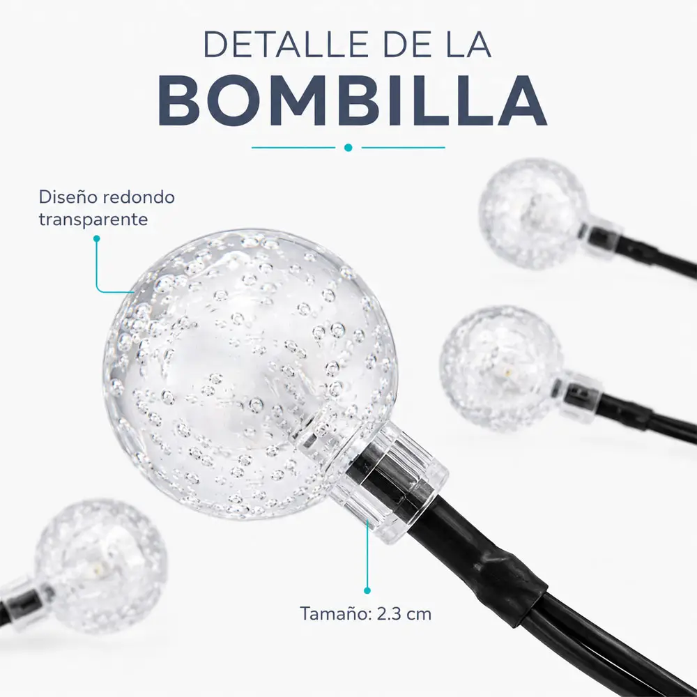 Serie de Luces Solares LED 5m con 20 Bombillas Luz Cálida IP65 para Exterior - Imagen 4