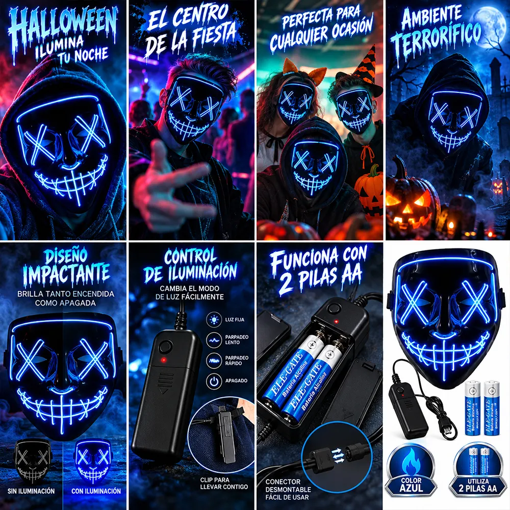 Máscara Luz Led La Purga Halloween - Imagen 3