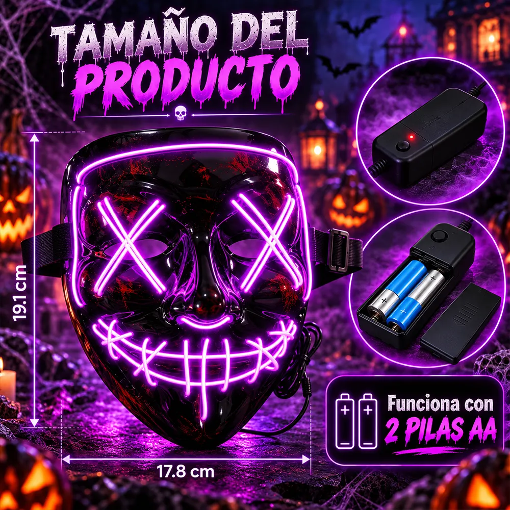 Máscara Luz Led La Purga Halloween - Imagen 8
