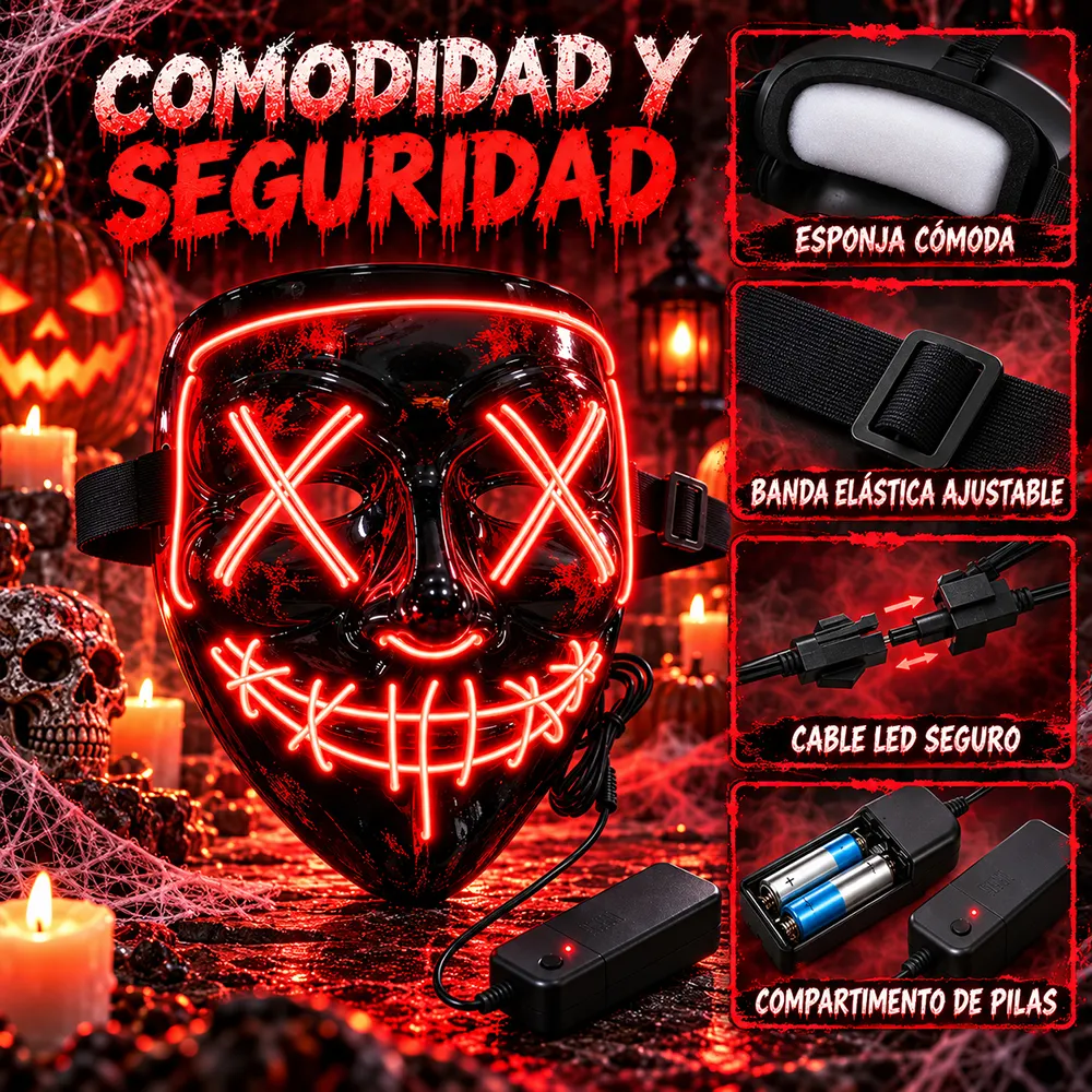 Máscara Luz Led La Purga Halloween - Imagen 6