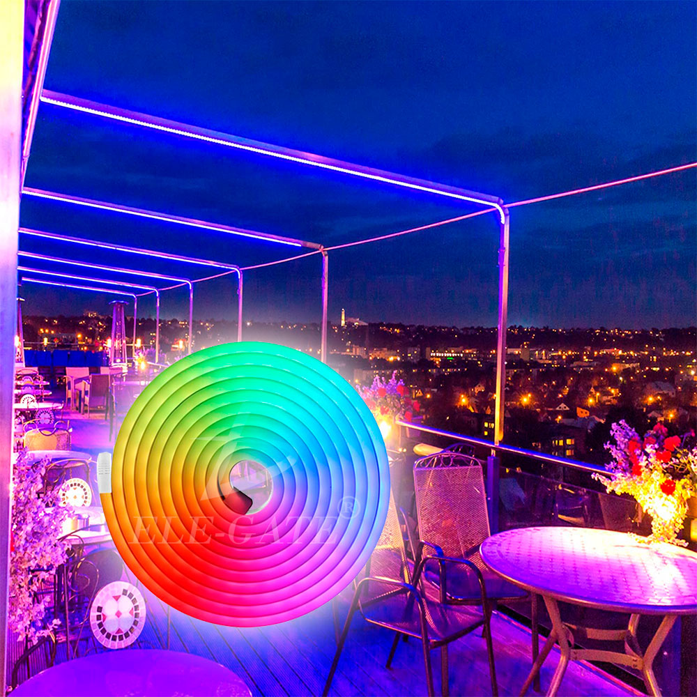 Tira de luces de neón RGB impermeable para exteriores, 82 pies, 82.0 ft,  multicolor, tira de luces flexibles de neón 80 LEDs/M 110 V ~ 130 V, luces  de