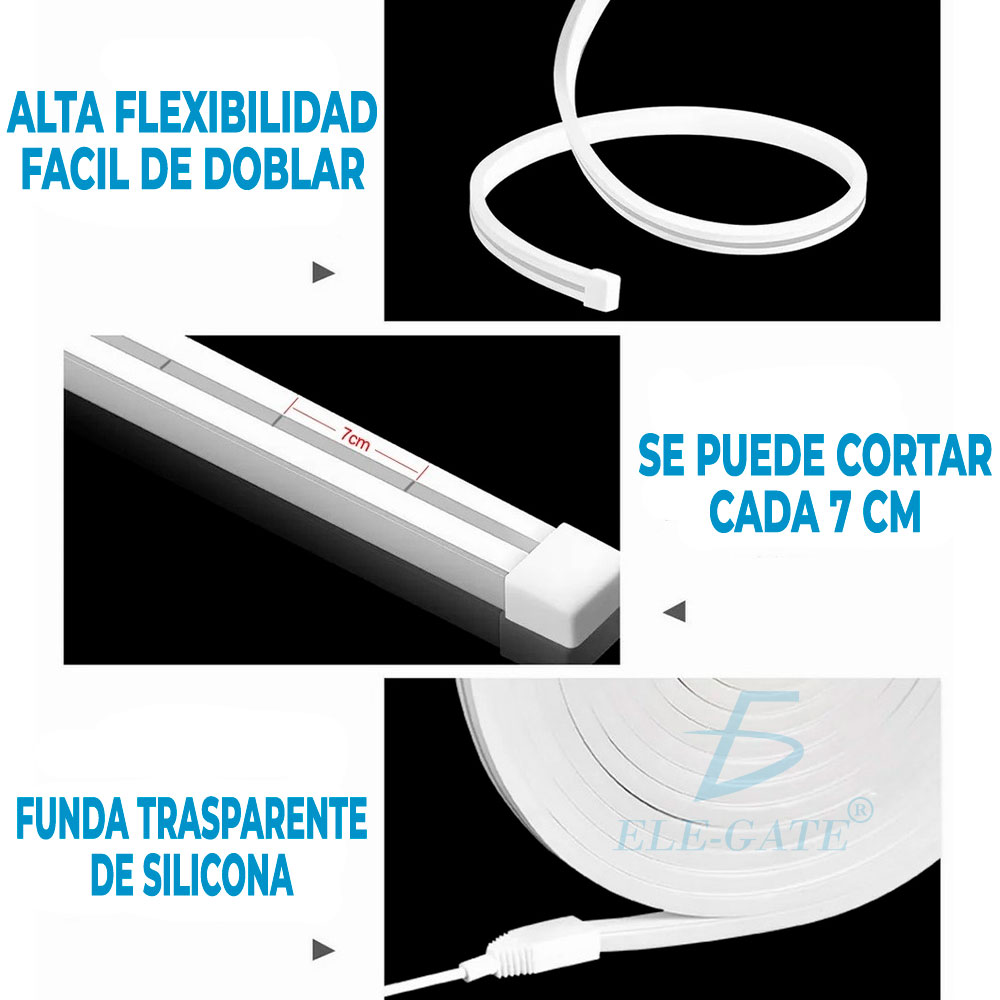 Tira De Luz Led Rgb De Neón Ip65 Flexible Bluetooth De 5m - ELE-GATE