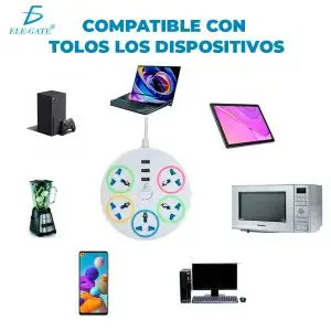 Multicontacto Circular Multiusos 5 Contactos + 3 Puertos Usb
