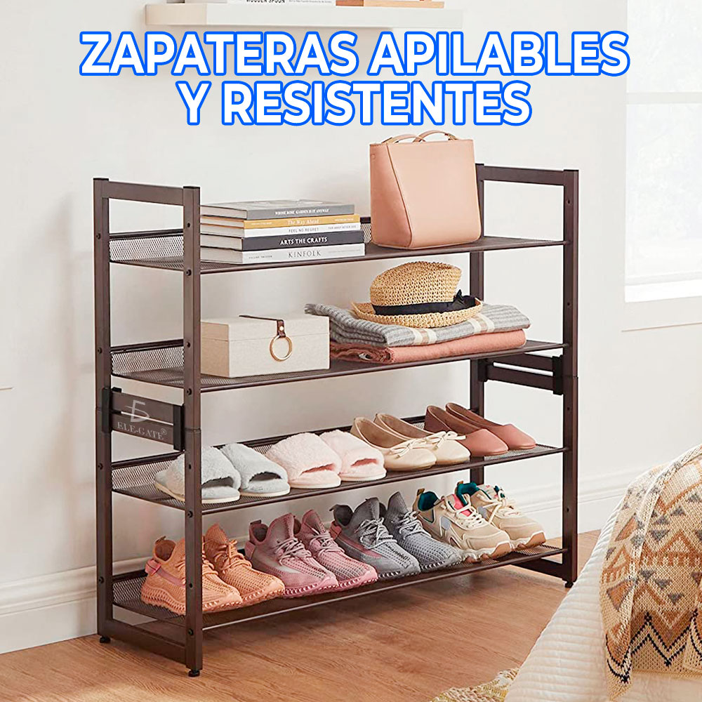 Zapatero apilable de 4 niveles, organizador de zapatos expandible y  ajustable, estante de almacenamiento, rejilla de alambre, amarillo dorado