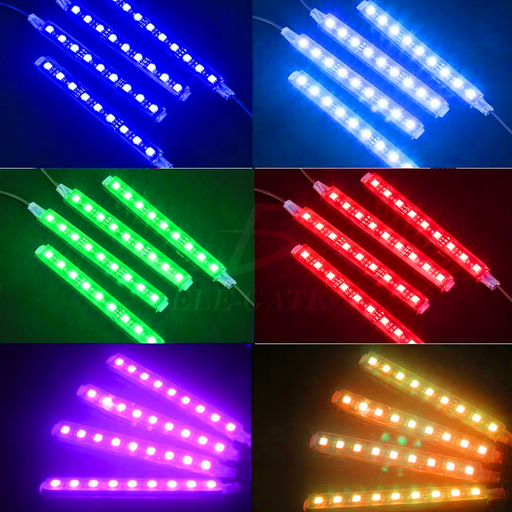  Mega Racer Luces interiores de coche RGB – Tira de luces LED  para coche, 48 ledes de 8 colores, 4 efectos de sincronización de música  con mando a distancia IR impermeable