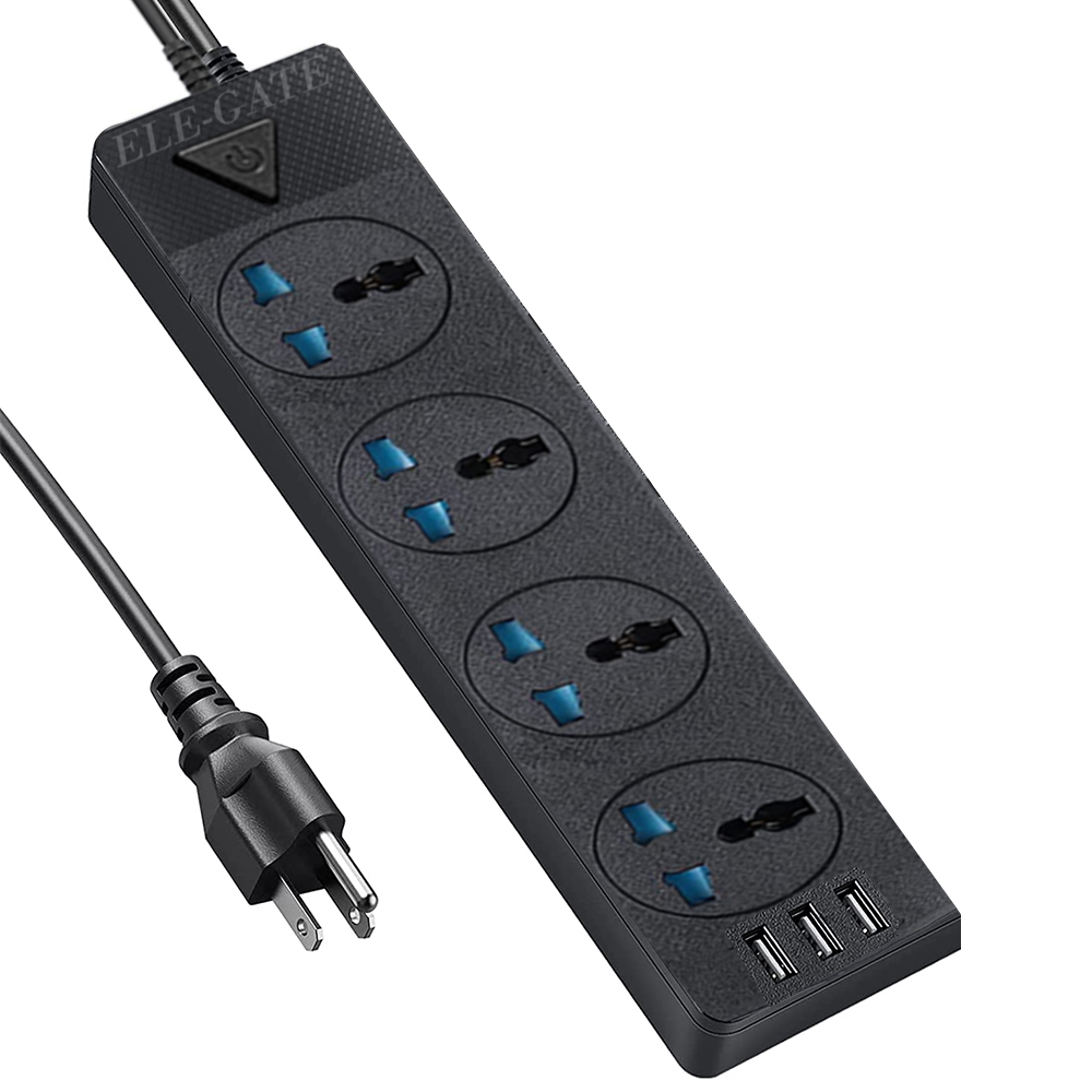 Cable de extensión de 10 pies, 8 tomas ampliamente espaciadas y 6 puertos  de carga USB, regleta de alimentación de enchufe plano, cable de