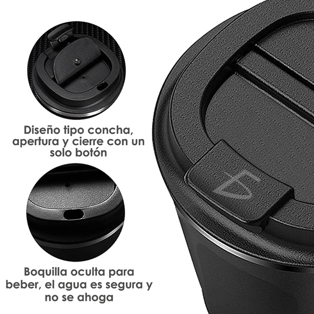 GENERICO Termo Para Cafe Mug Vaso Termico 620 ml Sellable Acero  Inoxidable-Negro