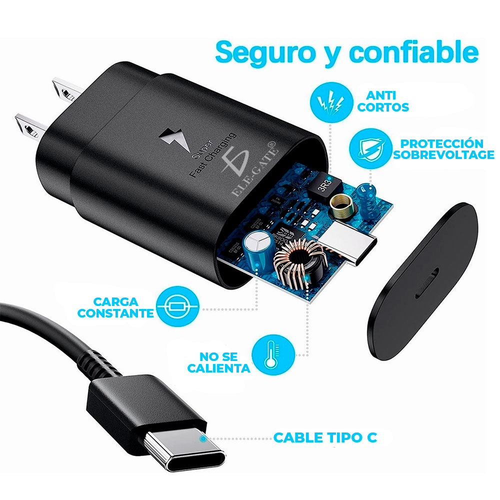 Cargador USB Tipo C Rápido de 25w para Samsung