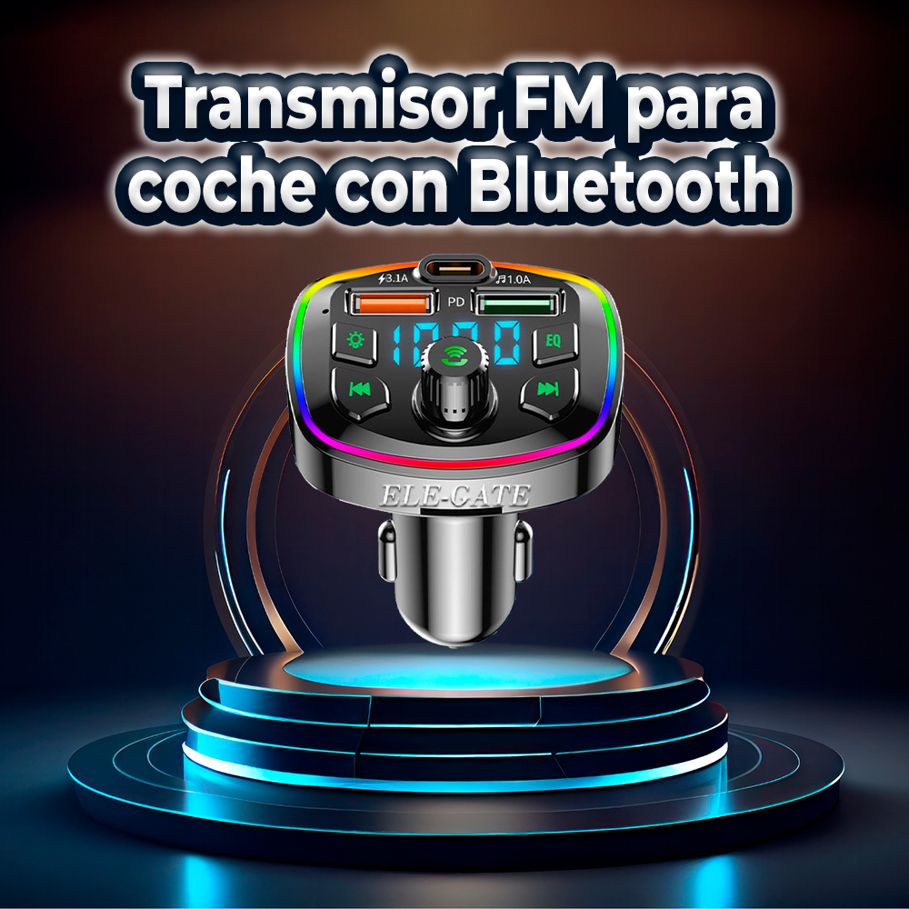 Transmisor FM Bluetooth 5.0 para Coche con LED RGB - ELE-GATE