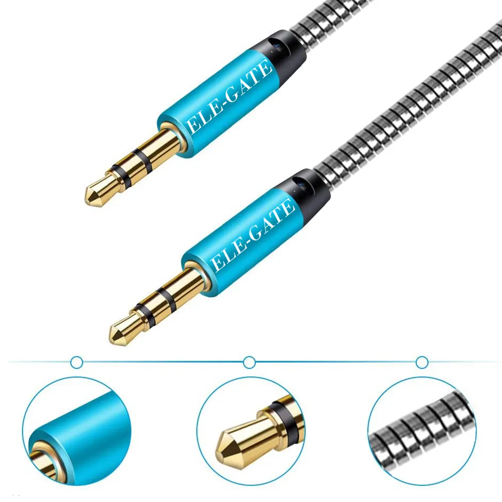 Cable de audio de 3.5 ft macho a macho trenzado AUX - Imagen 4