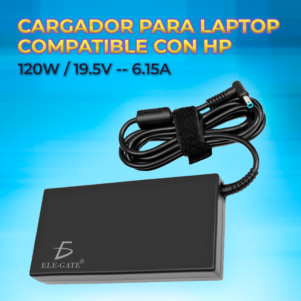 Cargador Laptop Compatible HP de 120W 19.5V 6.15A con Punta Azul