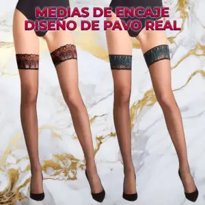 Medias de Muslo de Nailon fino con Encaje de Pavo Real 
