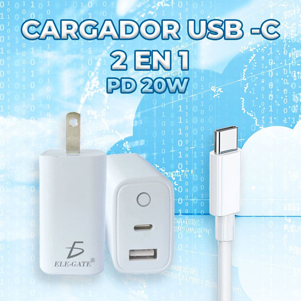 Cargador de carga rápida con interfaz USB PD 20W USB-C/Type-C+QC 3.0
