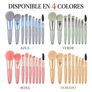 Juego de 8 Brochas de Maquillaje Profesionales para Cosméticos con Bolsa de Maquillaje 4 Colores Disponibles