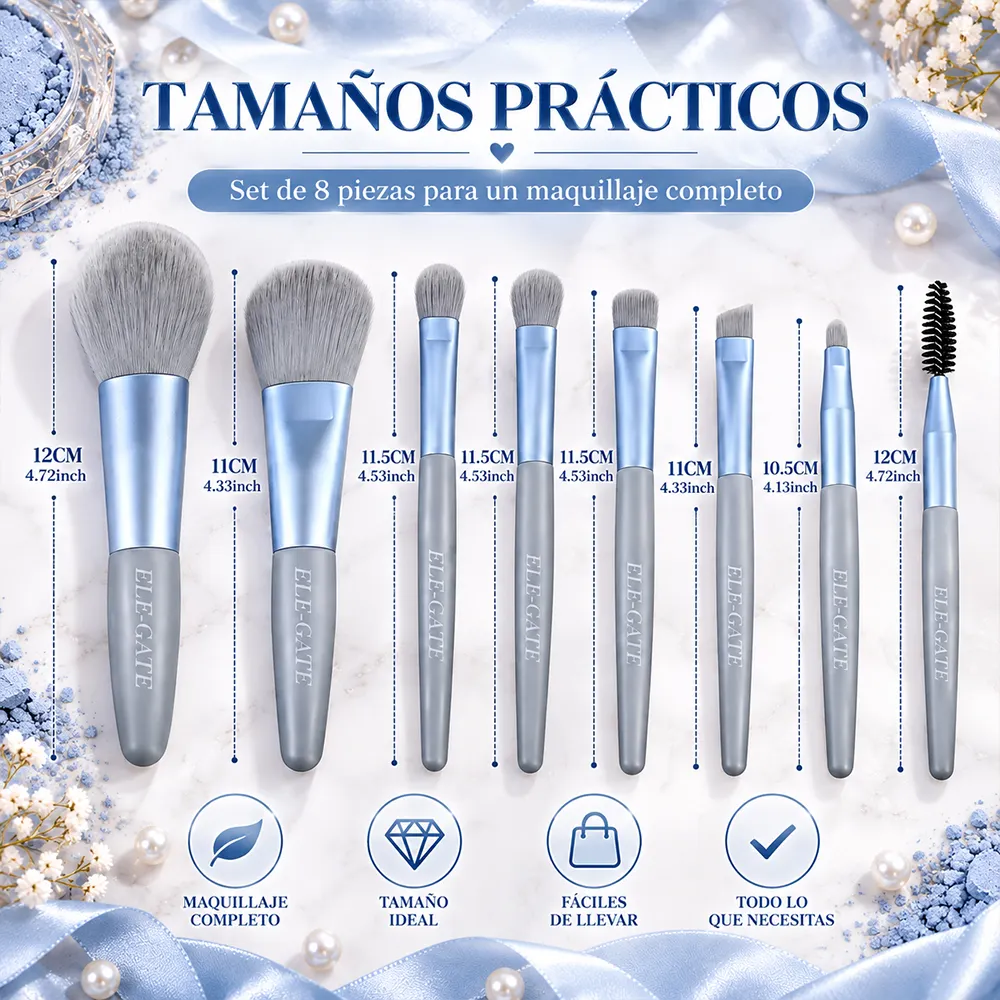 Juego de 8 Brochas de Maquillaje Profesionales para Cosméticos con Bolsa de Maquillaje 4 Colores Disponibles - Imagen 5