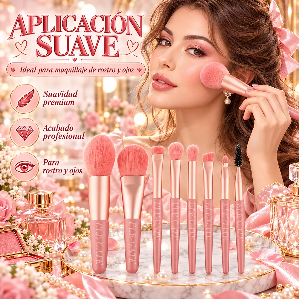 Juego de 8 Brochas de Maquillaje Profesionales para Cosméticos con Bolsa de Maquillaje 4 Colores Disponibles - Imagen 2