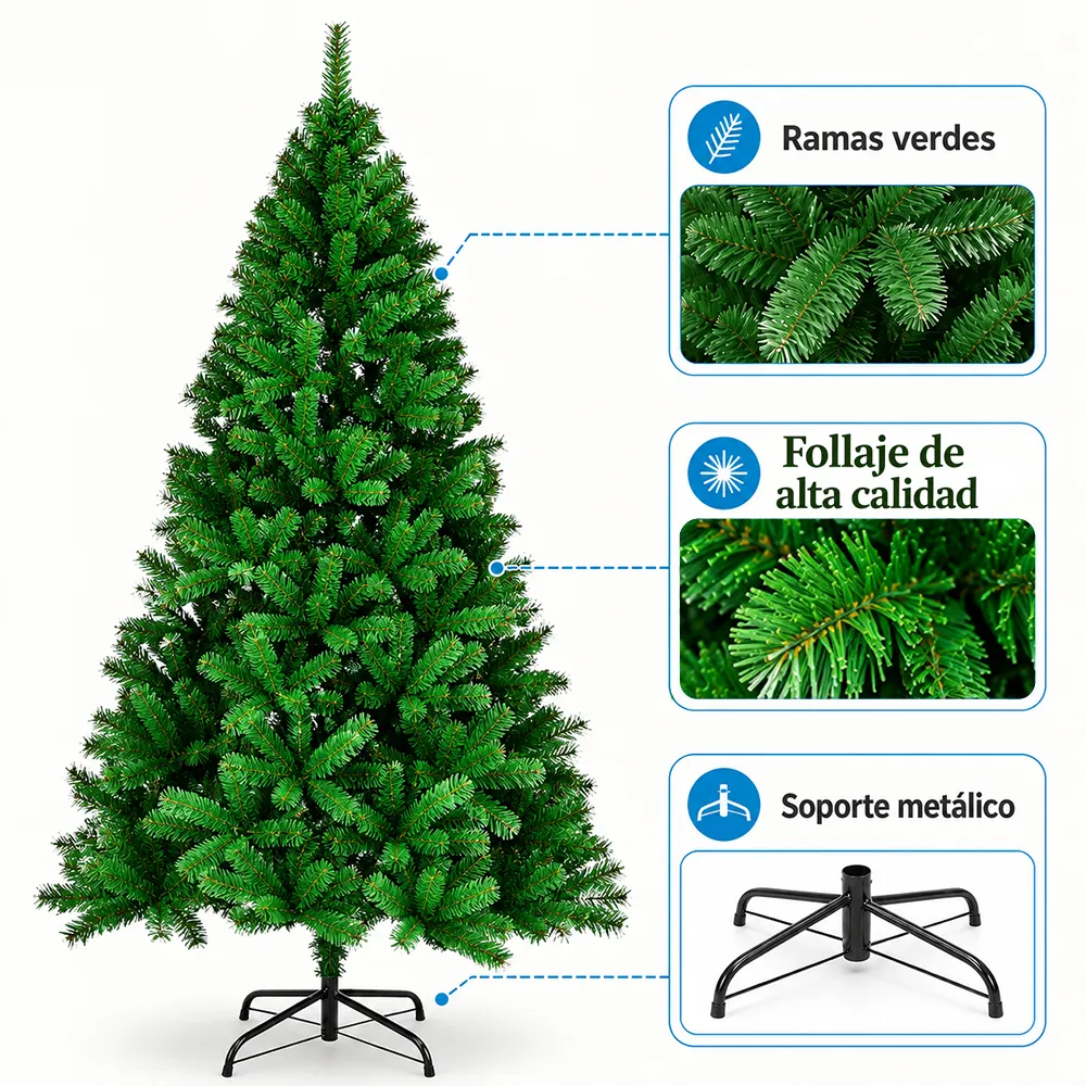 Árbol de Navidad Artificial Verde 210 cm con Base Metálica - Imagen 2