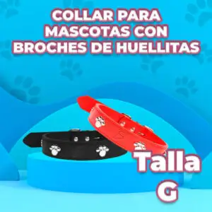 Collar de Perro de Cuero Resistente de Talla L 45 cm con Diseño de Huellas