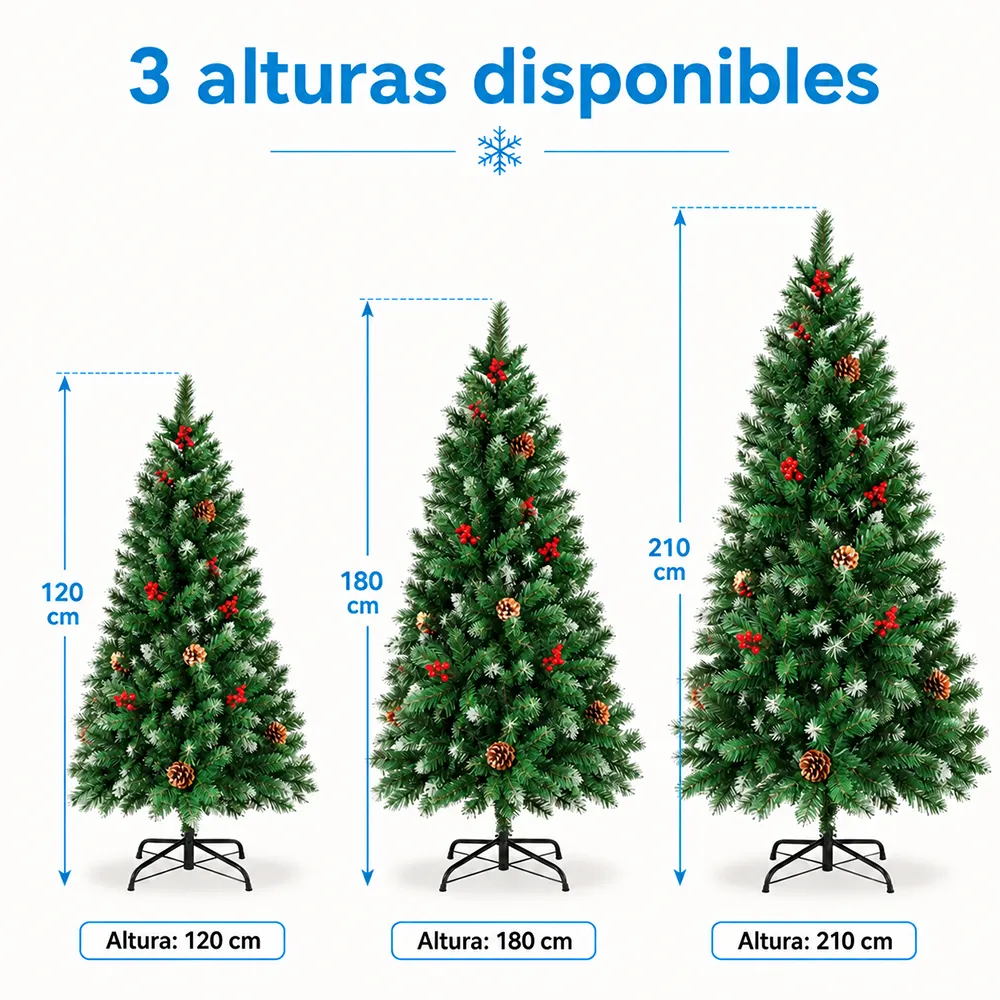 Árbol de Navidad Artificial 210m Verde con Efecto Nevado Piñas y Frutos Rojos - Imagen 4