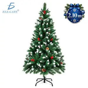 Árbol de Navidad Artificial 210m Verde con Efecto Nevado Piñas y Frutos Rojos