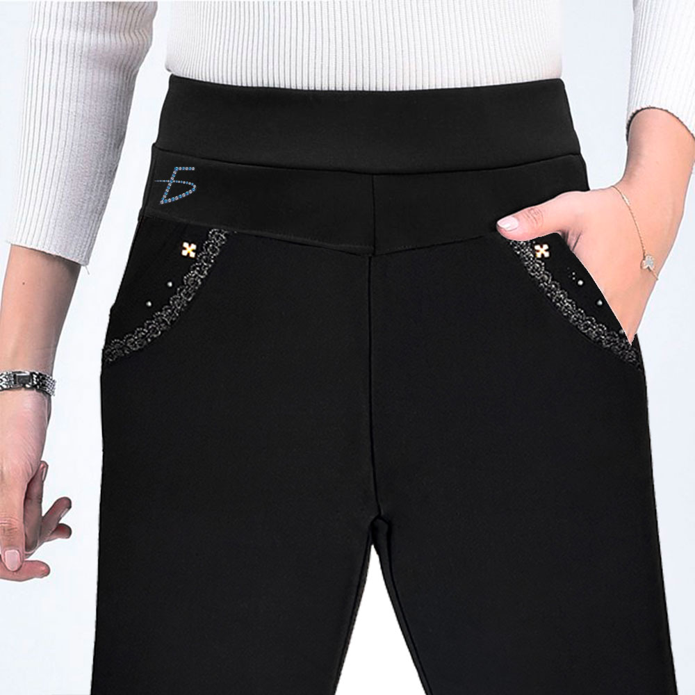 Pantalones de Cintura Alta Elásticos Afelpados para Mujer