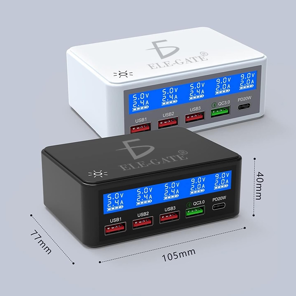 Estación de carga para múltiples dispositivos, estación de carga de 60 W y  6 puertos con 7 cables de carga mixtos, base de carga USB, compatible con