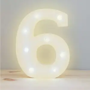 Numero 6 en 3D de Luz Led Luz Cálida.