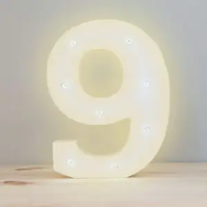 Numero 9 en 3D de Luz Led Luz Cálida.