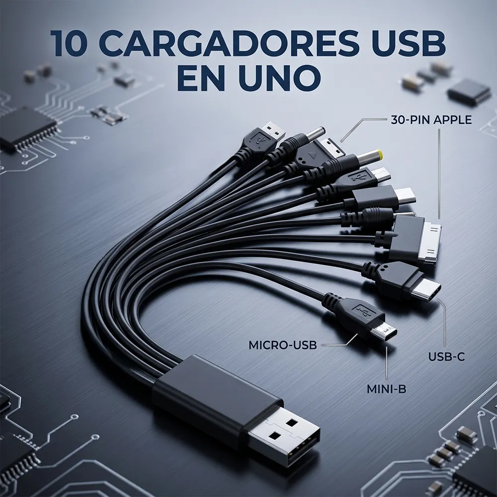 Cable de Carga USB 10 en 1 Portátil y Compatible con Varios Dispositivos, 20 cm - Imagen 5