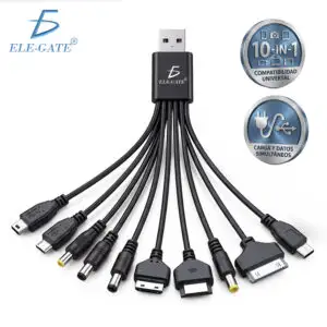 Cable de Carga USB 10 en 1 Portátil y Compatible con Varios Dispositivos, 20 cm