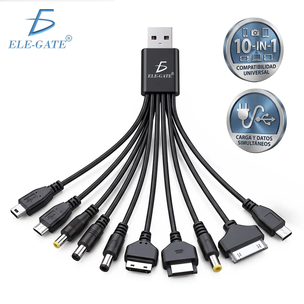 Cable de Carga USB 10 en 1 Portátil y Compatible con Varios Dispositivos, 20 cm