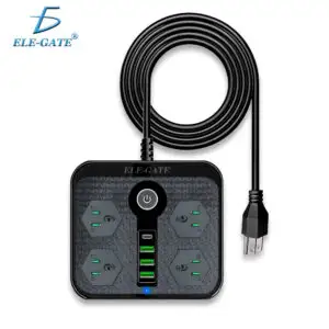 Multicontacto de Alimentación Universal – 4 Clavijas, 3 Puertos USB y 1 Puerto Tipo C para Carga Rápida y Segura