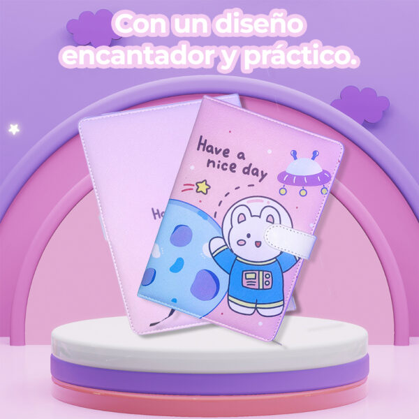 Cuaderno Kawaii de 100 Hojas con Pasta Acolchonada y Cierre Magnético