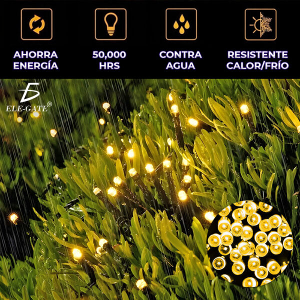 Serie de Luz Led Cálida con Panel Solar y Control con Intensidad  Repelente al Agua - Image 3