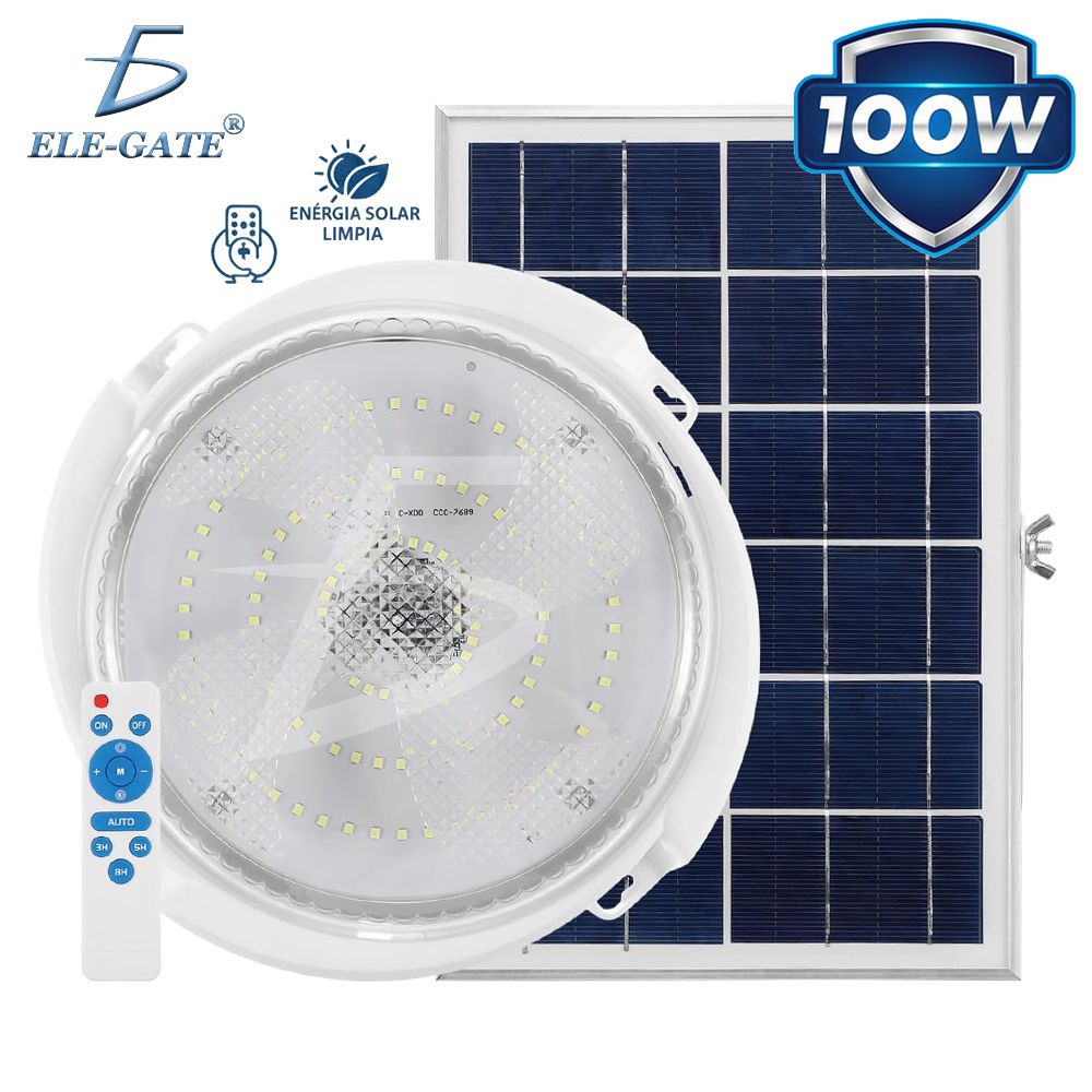 Luz de Techo Solar para Interior 100 W Con Sensor de Luz y Control Remoto