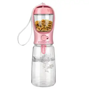 Botella De Agua Portátil Para Perros De 600 Ml 2 En 1 con Dispensador de Croquetas