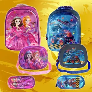 Set de Mochila de Princesa y Coches Escolar con Lapicera y Lonchera Térmica con Luces Leds RGB