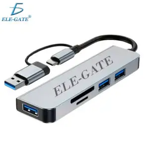 Multi Puerto 5 en 1 con  1 Puerto USB 3.0, 2 puerto USB 3.0  1 Ranura para Tarjetas SD y un Lector de Tarjetas TF