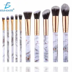 Set de 10 Piezas de Brochas de Maquillaje con Terminado Marmoleado - Suaves y Completas para un Acabado Profesional